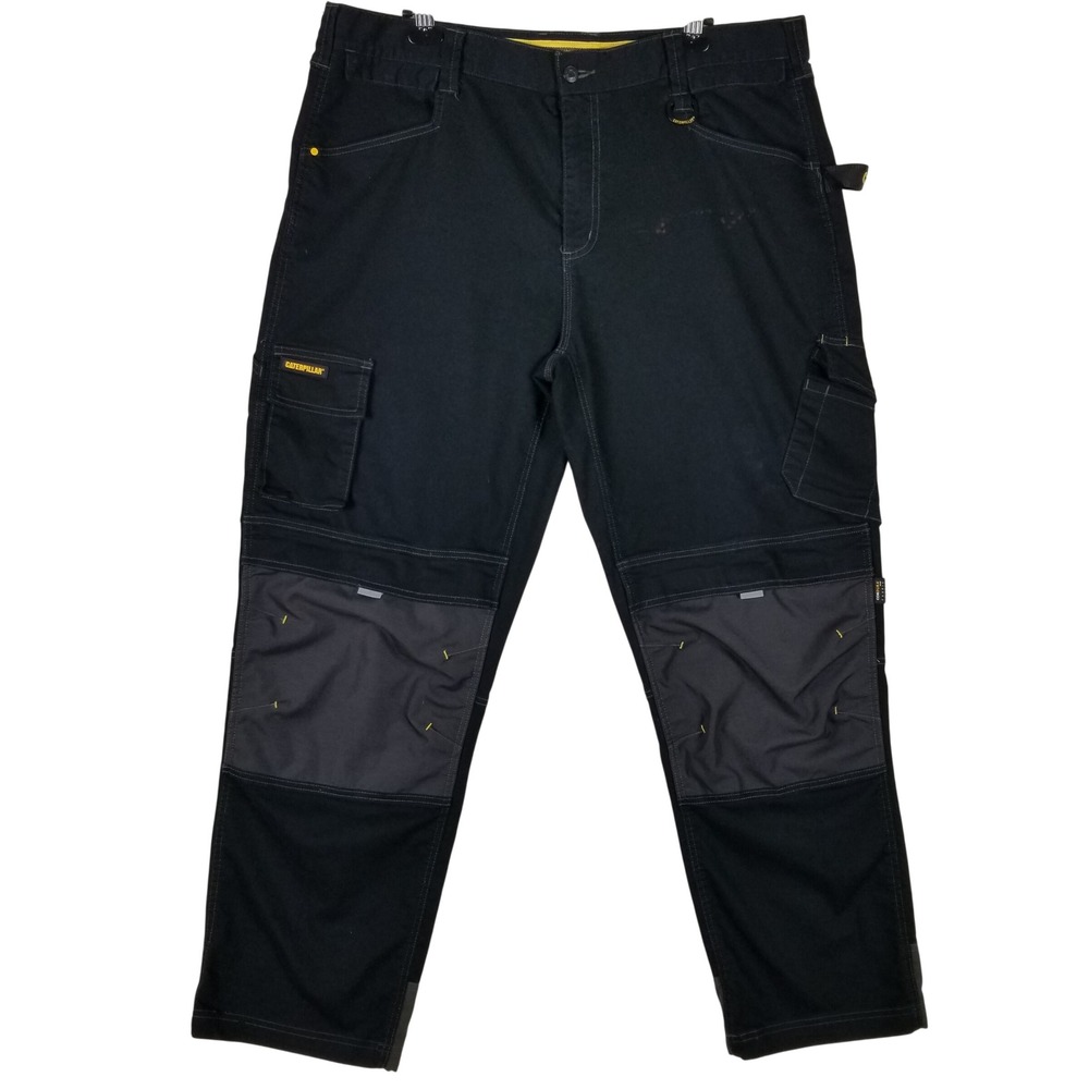 Caterpillar Work Pants Men 42x34 Black Multi-Pocket Reinforced Knee Utility 158s